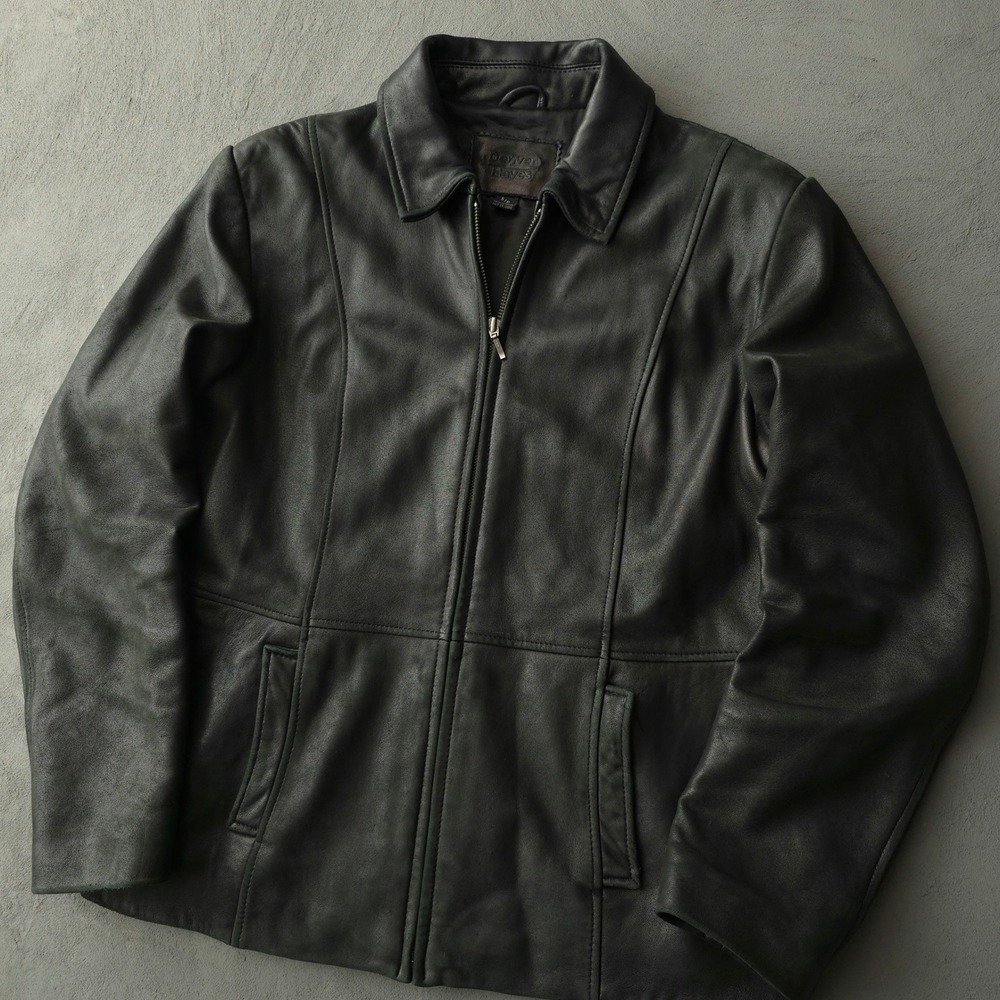 Vintage 90s Leather Jacket Small Black Oversized Denver Hayes - Picture 3 of 16